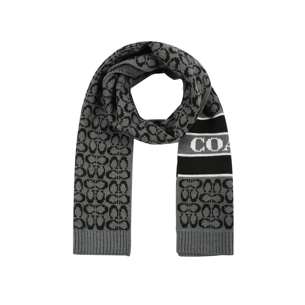 9586 Women's Signature C Logo Knit Scarf, Black, One - Picture 1 of 3